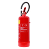 A red wet chemical fire extinguisher with a yellow label