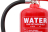 A red water fire extinguisher with a red label