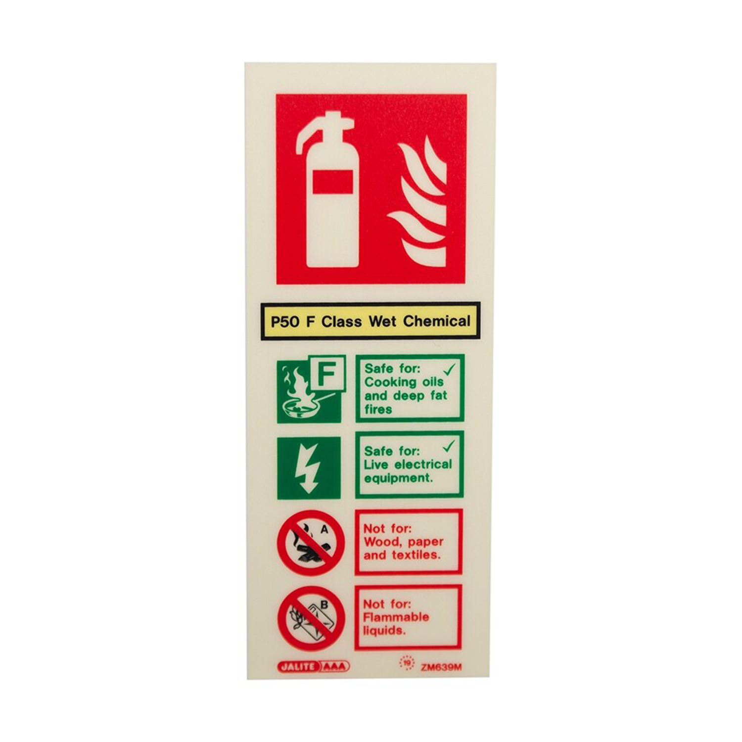 P50 Wet Chemical Fire Extinguisher ID Sign - Safe on Electrical